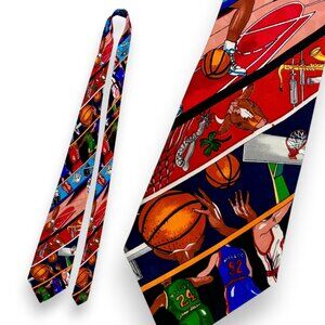 Nicole Miller 90's Novelty 100% silk Basketball PLAYERS Necktie Tie RARE